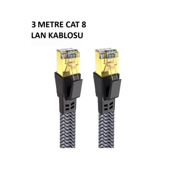 ® Yeni Ürün Cat 8 LAN Kablosu –Ethernet Kablosu Örgü Kaplama, Yüksek Hızlı (3 METRE)